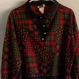 Sweater, Long Sleeve, Plaid, Christmas colors!